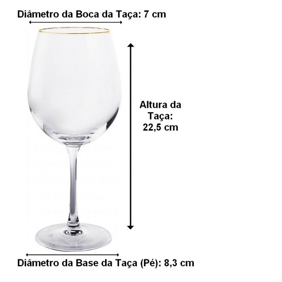 Jogo De 6 Taças 600ml  Galáxia Borda Dourada Hauskraft Transparente
